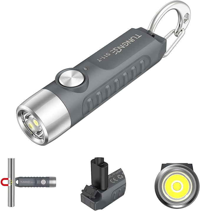 S11-T Rechargeable Keychain Flashlight, 500 High Lumens EDC Mini Flashlight with Magnet, LED Pocket Light Suitable for Outdoor, Camping, Hiking