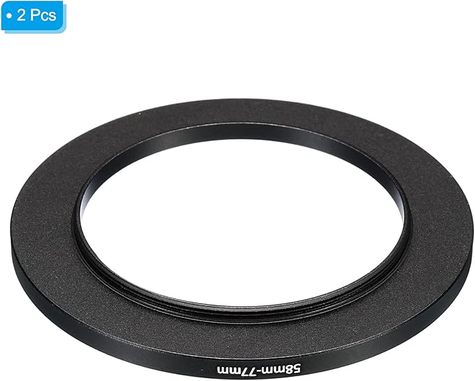 PATIKIL 58mm-77mm Metal Step Up Ring, 2 Pack Camera Lens Filter Adapter Ring Aluminum Filter Adapter Ring for Camera Lenses Hood, Black
