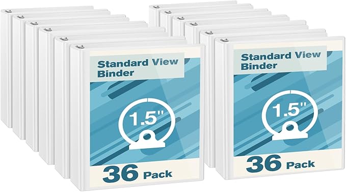 CIXILDTS 1.5-inch Round Ring Binder, Durable 1.5" 3 Ring Binder Fit Letter Size Paper, White, 36-Pack