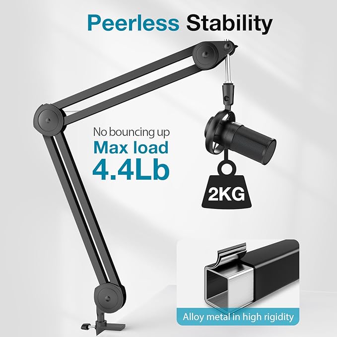 InnoGear Boom Arm Microphone Stand, Max Load 4.4 Lbs Desk Mic Arm Stand for Blue Yeti HyperX QuadCast S SoloCast Shure SM7B AT2020 Fifine AM8 Razer Seiren Mini