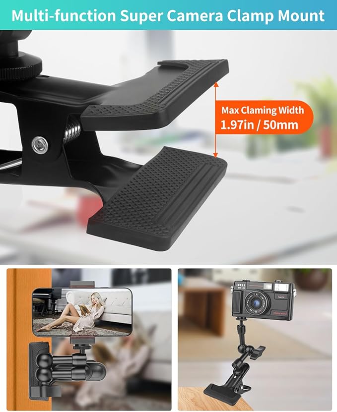 Super Clamp Camera Clamp Mount 5.5“ Magic Arm with 1/4" Thread, Articulating Friction Arm Tripod Camera Mount for DSLR Camera, Video Light