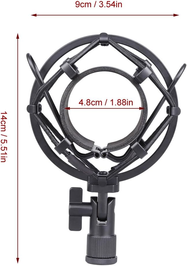 Koolertron Microphone Shock Mount,Mic Clip Holder,Universal 50MM Anti-Vibration Mic Holder for 48MM-54mm Diameter Studio Condenser Mic (Black)