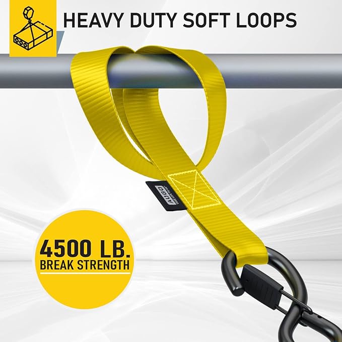 Soft Loop Tie Down Straps - 1,500 Load Capacity & 4,500 Lbs Breaking Strength - 6 Pack - Loops for Securing ATV, UTV, Motorcycles, Scooters, Dirt Bikes, Lawn & Garden Equipment - by AUGO