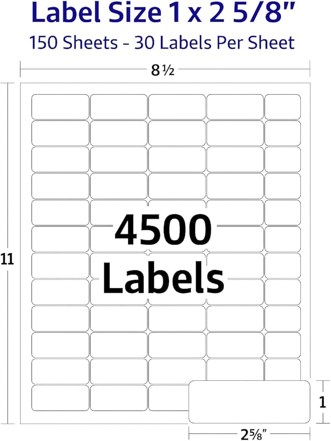 Easy Peeling Printable Address Shipping Labels, 1" x2 5/8" | Customizable Sticker | White | 4500 Blank Mailing and Shipping Labels | Inkjet and Laser Printer Guaranteed | Blank Labels