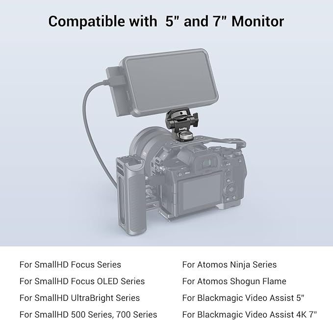 SmallRig Adjustable Camera Monitor Mount for ARRI-Style (Upgrade), 360° Swivel and 180° Tilt Monitor Holder Anti-Twist Support 5” and 7” Field Monitor