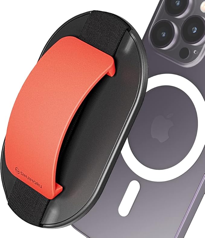 Sinjimoru for MagSafe Grip, Magnetic Phone Grip for MagSafe Stand, Strong Magnetic Phone Holder for iPhone 17 16 15 14 13. M-SGrip Clementine