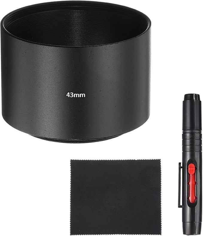 PATIKIL Lens Hood Shade, 43mm Long-Focus Mount Standard Screw-in Metal Camera Cap Shade with Cleaning Cloth and Cleaning Pen, Black