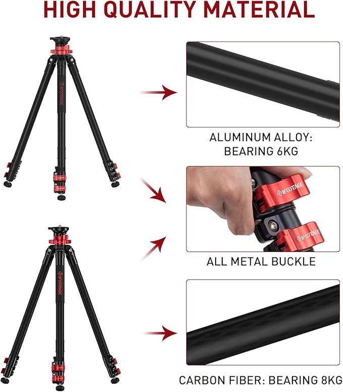 IFOOTAGE TC6S Carbon Camera Tripod, Professional Video Tripod 3 Sections with Centre Pole,360 °Rotate Ball Head，Compatible with DSLR Camcorder