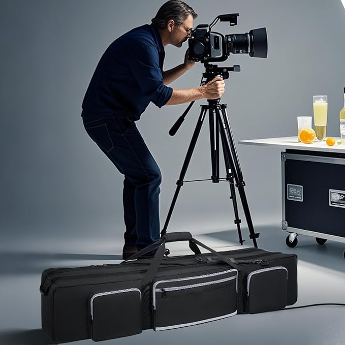 Tripod Carrying Case, 50.8" Heavy Duty Tripod Bag with Padded Divider Light Stand Bag Dual Zipper Photo Studio Equipment Large Carrying Bag for Monopods, Mic Stand, Tent Pole, Boom Stands