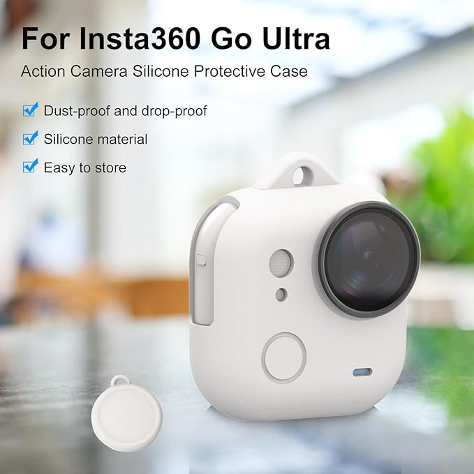 UicPuzo Full Body Silicone Case with Lens Cap & Lanyard for Insta360 GO Ultra, Anti-Scratch Protective Skin Cover,Non-Slip Grip & Shockproof Design (White)