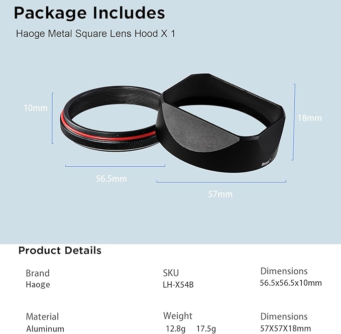 X100VI Square Metal Lens Hood for Fujifilm Fuji X100VI Camera Accessories Black with 49mm UV Filter Adapter Ring Haoge LH-X54B