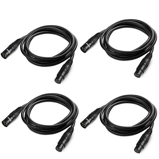 6ft DMX Cable, Gold-Plated 3 Pin Signal XLR Male to Female DMX Cable Wire, Best for DJ Stage Lighting Moving Head Lights Par Light (4 Pack)