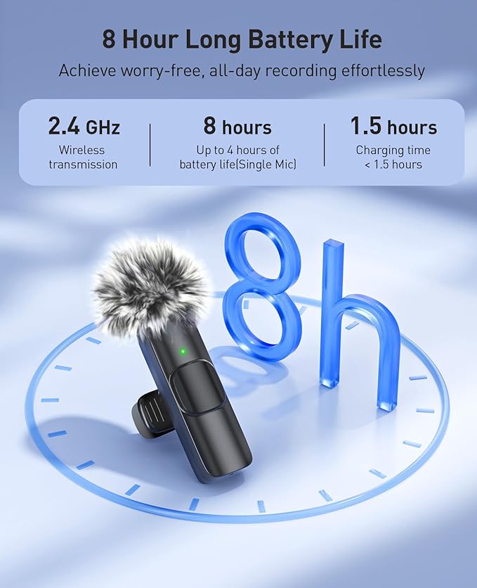 3-in-1 Mini Microphone for iPhone: Wireless Lavalier Microphone with 80ft Range & 15H Battery - Noise Reduction Lapel Mic, Real-Time Monitoring for Video Recording, Vlog, YouTube