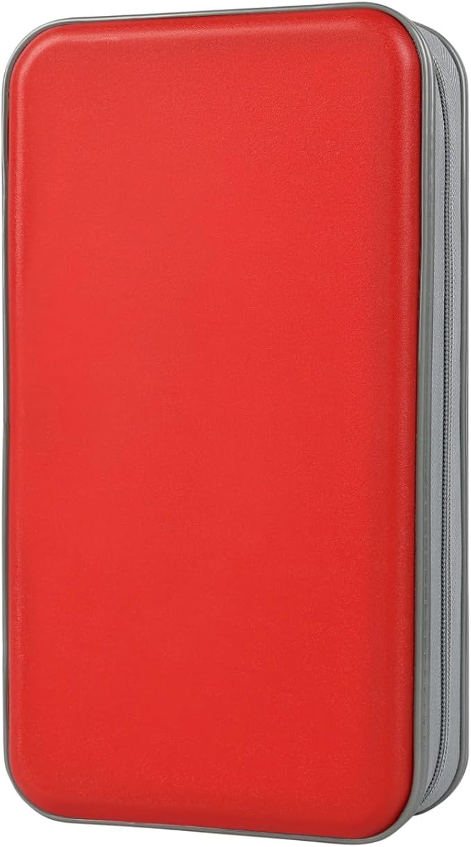 alavisxf xx CD Case, 96 Capacity Hard Plastic CD Holder Protective DVD Disc Storage Case Holder Portable Zipper CD DVD Organizer Storage Wallet for Car Home Travel (96 Capacity, Red)