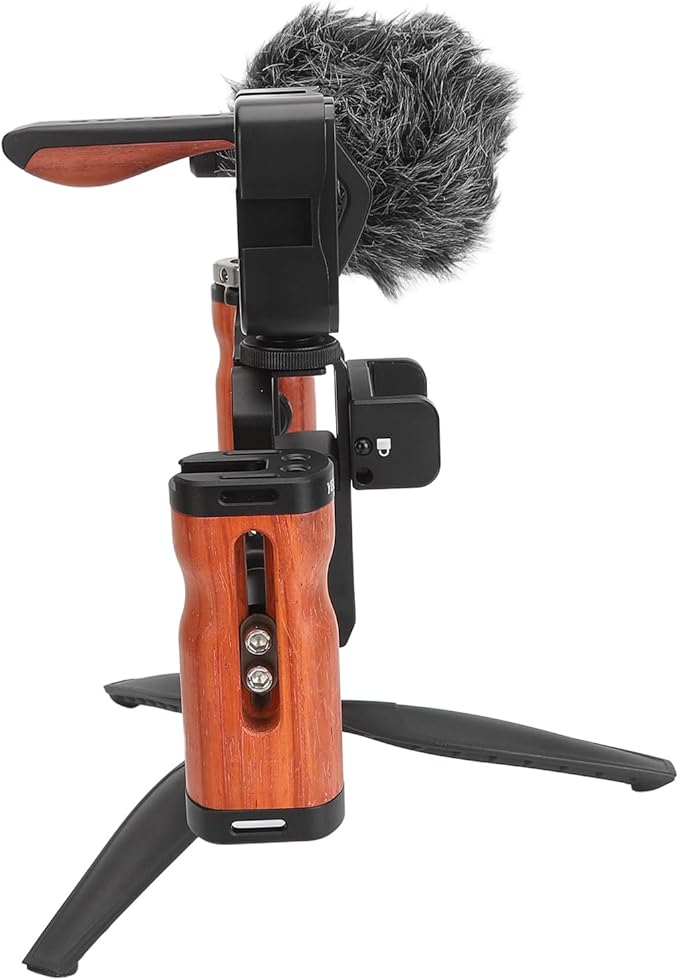 Smartphone Video Rig Dual Handle Filmmaking Vlogging Case Phone Stabilizer Grip with Microphone and Fill Light