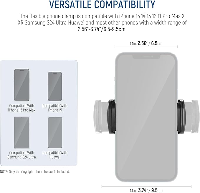 NEEWER Flexible Phone Holder with Cold Shoe for Ring Light, LED Video Light, 2.56"-3.74"/6.5-9.5cm 360° Cellphone Clamp, Compatible with iPhone 15 Pro Max Galaxy S24 Ultra Huawei, SP-09