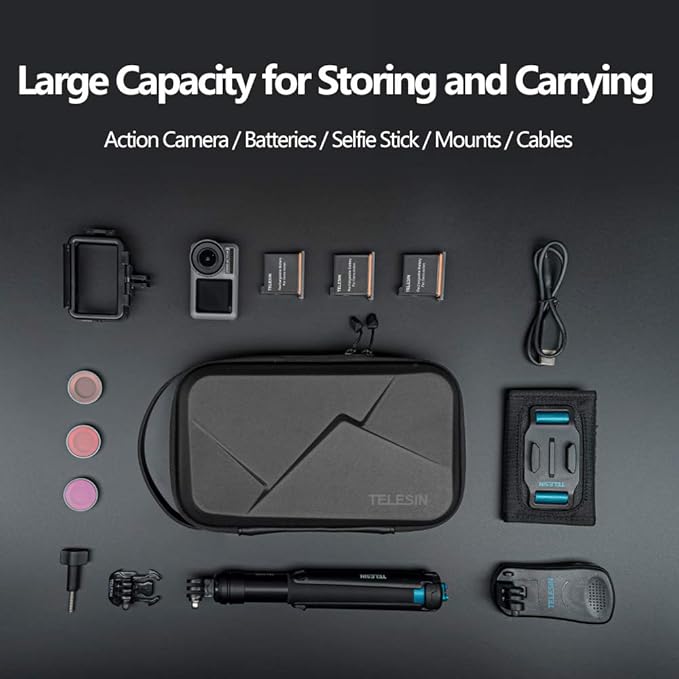 TELESIN Carry Case Waterproof Hard Carrying Bag for GoPro Max Hero 13 12 11 10 9 Insta360 X5/X4/X3 Ace Pro 2 Go Ultra DJI Osmo Action 6/5pro/4/Pocket 3/Nano EDC Tech Pouch Camera Accessories