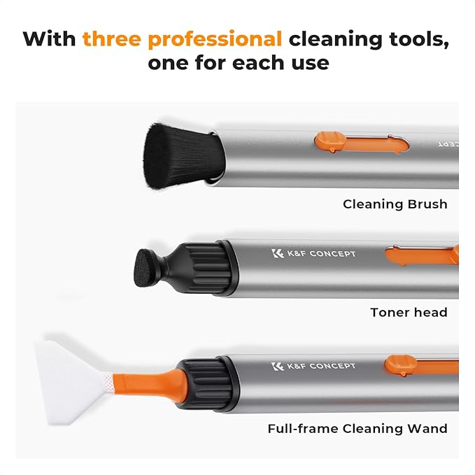 K&F Concept® Versatile Switch Lens Cleaning Pen, Replaceable Pen Tip with Cleaning Brush+Carbon Tip*2+24mm Full-Frame Cleaning Swab*6 for Camera Filters Screen Phone Computer Tablet AR VR Glasses