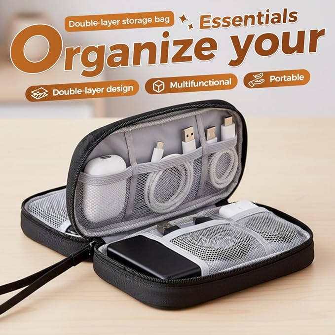 Cord Organizer Travel,Electronic Data Cable Organizer Pouch Black,Tech Accessories Compact Storage Bag for Earphone Case,Charger,AirPods,HDMI,Travel Essentials for Men Women (Navy Blue)