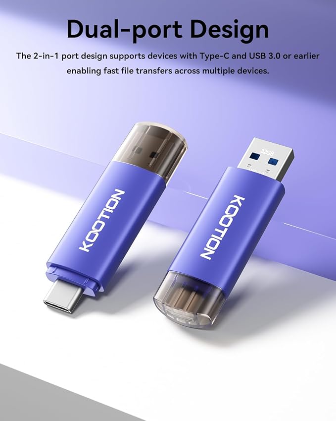 32GB Type-C Flash Drive 5-Pack, KOOTION 2-in-1 USB C Flash Drive USB-A&USB-C 3.0 Dual Drive OTG, Thumb Drive Memory Stick for Android Smartphone/Tablet/PC