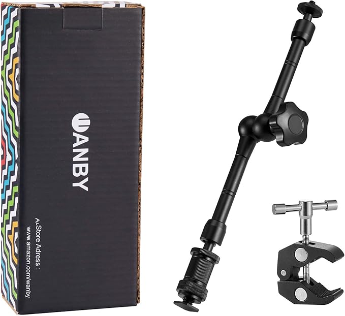 WANBY 11 Inch Articulating Friction Magic Arm & Large Adjustable Super Clamp Pliers Clip with 1/4" and 3/8" Thread for DSLR Camera Rig, LCD Monitor, LED Flash Lights (Arm & Clamp)