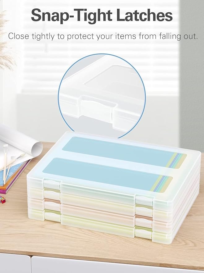 iBune 8-Pack A4 Plastic Paper Organizer Box, Scrapbook Storage for 8.5” x 11” Letter Papers, Portable Document Holder, Board Games Art Supplies Sticker Organizers (2 Inner Size)