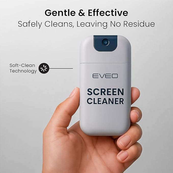 EVEO Computer Screen Cleaner Spray Kit- Portable Laptop Screen Cleaner, Phone Cleaner & Monitor Cleaner + Microfiber Cloth - Car Screen Cleaner for MacBook, iPad and More Electronic Devices - (2 Pack)