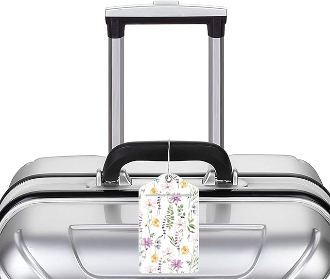 (Set of 2) Luggage Tag Leather Privacy Cover ID Label Address Card with Stainless Steel Loop, Travel Bag Tags Suitcase Labels, White Daisy