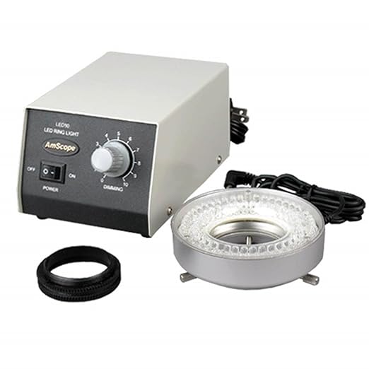 AmScope LED-80M 80-LED Microscope Ring Light w Heavy-Duty Metal Box and Adapter