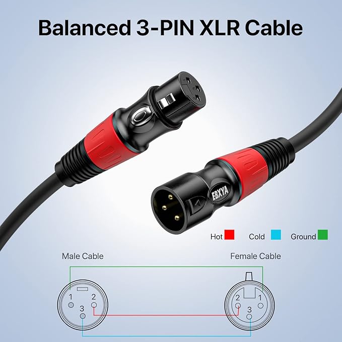 EBXYA XLR Cables 3ft 10 Pack - Standard XLR Male to Female Microphone Cable with 3-Pin Balanced Shielded XLR Speaker Cable Black