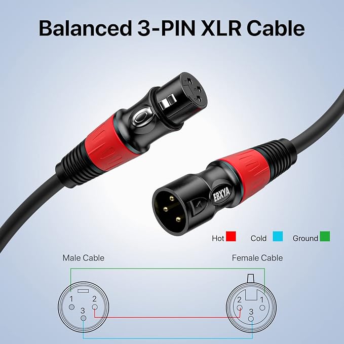 EBXYA 100 ft XLR Cable 2 Pack - 3-Pin Male to Female XLR Microphones Cables