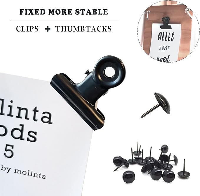 YUCHIYA 32 Pack Metal Clips & Push-pins for Corkboard & Crafts, Mini Binder Clips for Office & School (Black, 0.85 in)