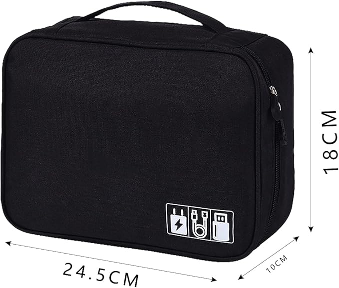 Electronic Accessories Organizer, Portable Travel Cable Storage Bag Tech Pouch with Adjustable Compartments Water-Resistant Handbag for Smart Device Cords Chargers Hard Drives Gadgets