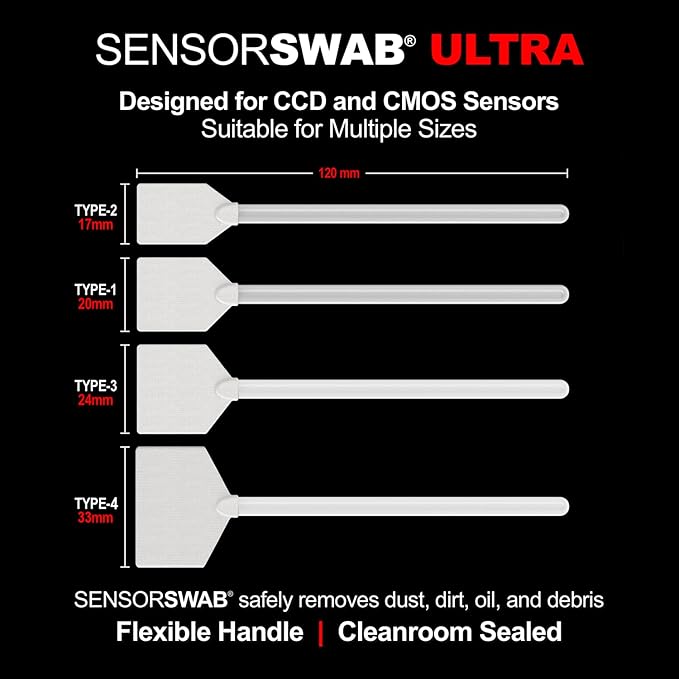 Photographic Solutions Sensor Swab Ultra 20mm Type-1 Digital Imaging Sensor Cleaner Swabs for Cleaning APS-H Mirrored or Mirrorless Cameras. Sensor Dust & Oil Remover (Pack of 12)
