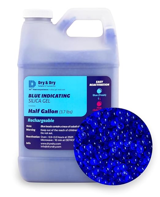 Dry & Dry [3.7 LBS] Blue Indicating Silica Gel Beads Desiccants (Industry Standard 3-5 mm) - Reusable Desiccant Beads Silica Beads(Blue to Pink)