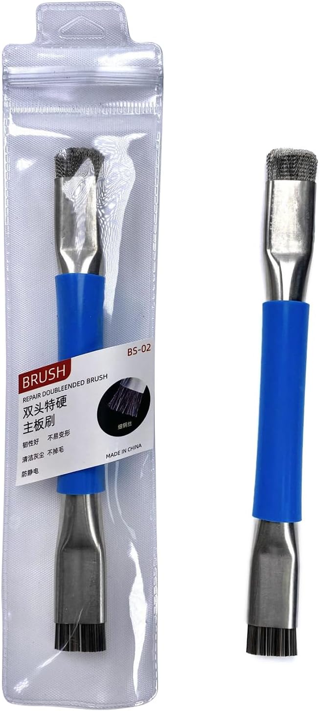 Double Head Steel Wire Brush Anti Static Hardening Brush Mobile Phone Mainboard Repair IC Pad Cleaning Brush Tools Plastic, Steel Wire, Alloy