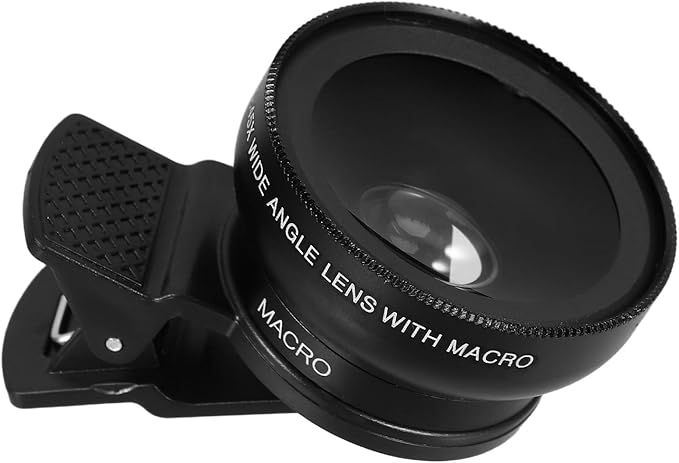 Luxshiny Universal Clip-on Mobile Phone Lens Kit Wide Angle and Macro Lens 2-in-1 for Smartphone Photography Portable for Phone Camera