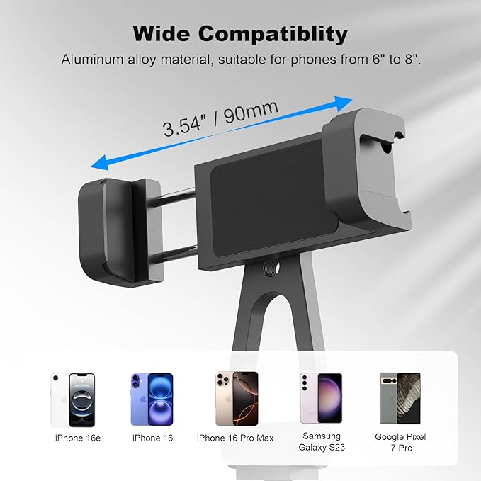 Metal Phone Tripod Mount with Cold Shoes & 1/4" Thread, 180° Tilt & 360° Rotation Tripod Phone Holder Stand for iPhone 16 Pro Max/Samsung Galaxy/All Phones/Camera/Cage/Selfie Stick (69001)
