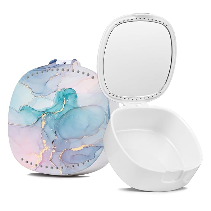 Retainer Case with Mirror and Ventilation, Blue Marble