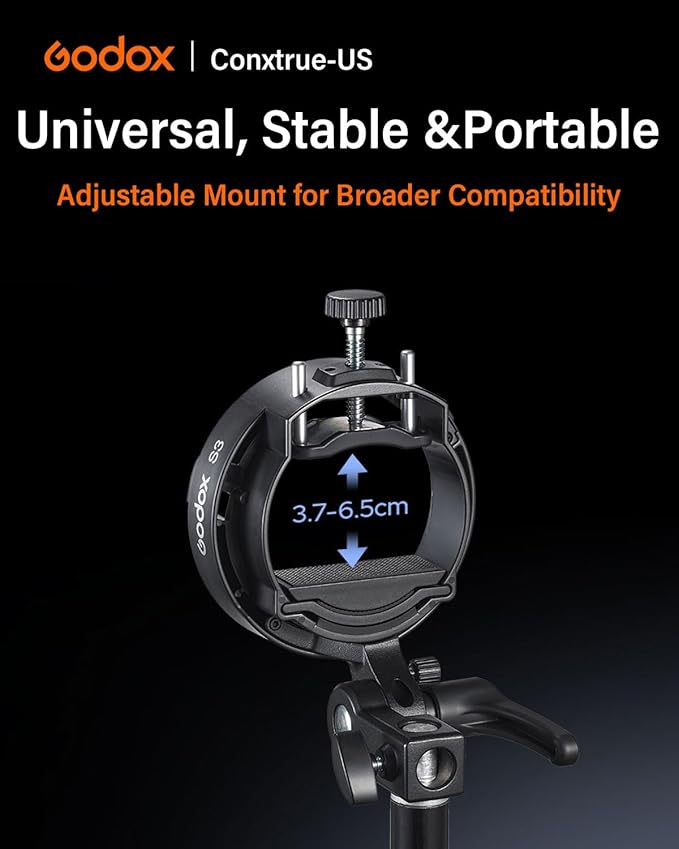 Godox S3 Speedlite Bracket for Bowens Mount, 2025 Upgraded S2 S-Type Version, Smaller & Lighter Flash Holder for Reflector, Snoot, Umbrella and Softbox