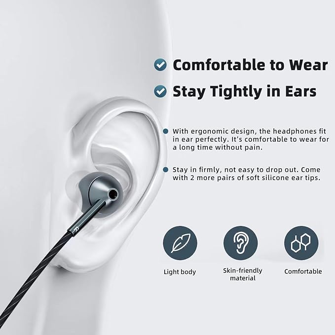 USB-C Wired Earbuds with Microphone, Volume Control, Noise Canceling, Compatible with Samsung Galaxy S24 S23 S22, iPhone 17 16 15 Pro Pro max, Pixel Phones