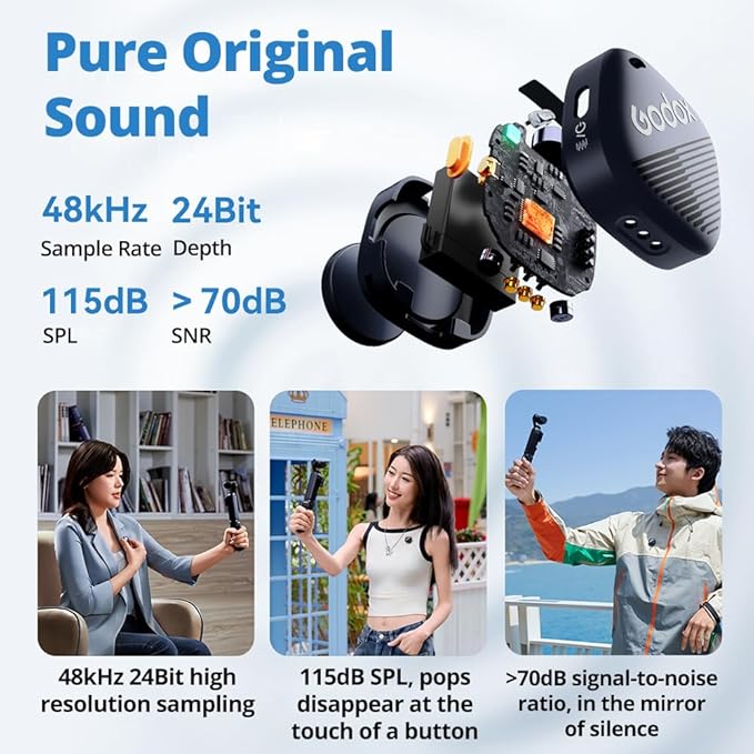 GODOX Cube-OP3 Wireless Lavalier Microphone for DJI Osmo Pocket 3,Noise Cancellation, 10H Battery Life,Mini Wireless Mic for Camera/iPhone/Android, Vlog,Live Streaming (OP3)