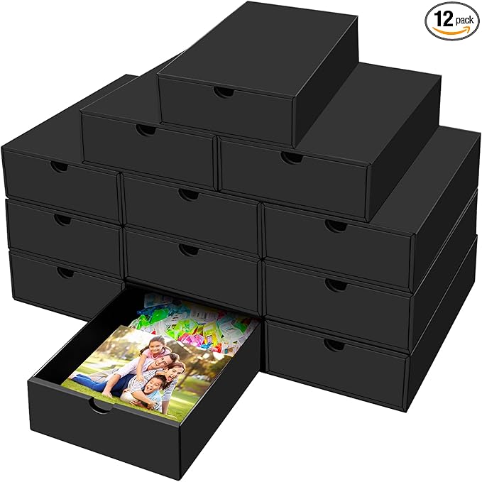 AOBOPLE 12 Pack Photo Storage Box,6" x 11.8" x 2.36" Multipurpose Storage Box to Store Photos,Index Cards,Postcards,Greeting Cards,6" x 6" Paper,Trading Cards,Keepsakes,Craft supplies,Documents