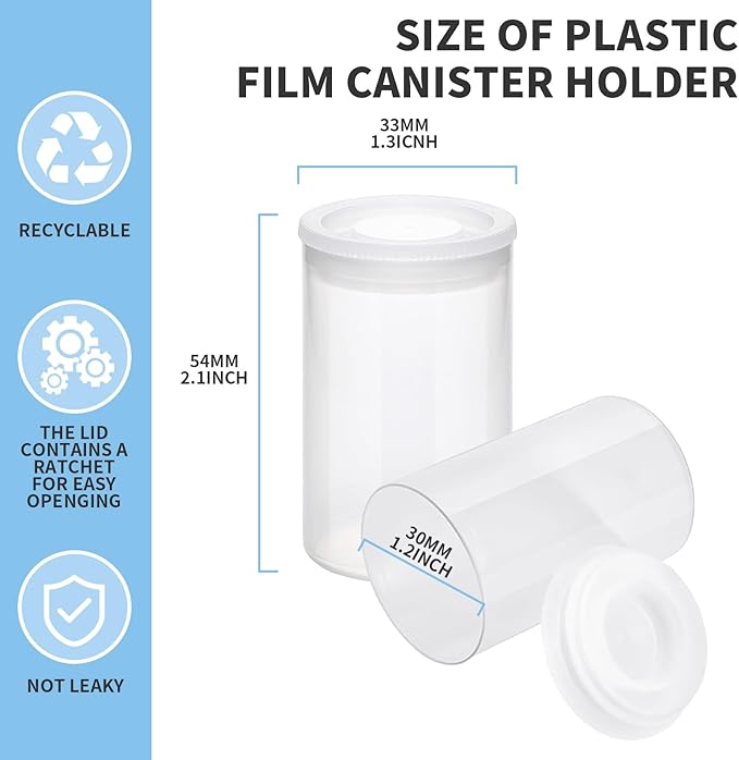 120 Pieces Film Canisters with Caps 35 mm Plastic Empty Camera Reel Storage Containers Case with Lids for Small Accessories Rockets Experiment Fish Hook Film Keys Coins Art Beads (Clear)