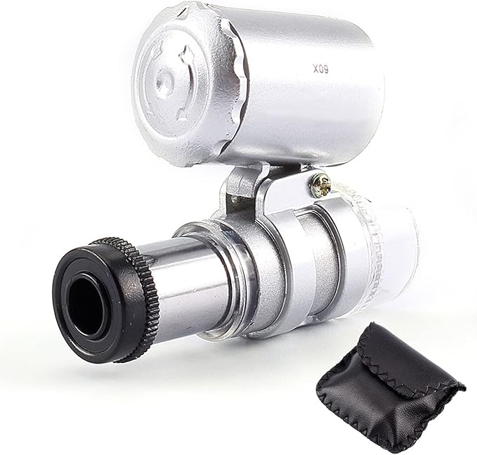 ZJchao Pocket Microscope, 2 Pcs Mini 60X Pocket Microscope Jewelry Magnifier Loupe Glass LED UV Light Mini Handheld Microscope LED Light Loupe Good for Jewelry Stamps and Antiques