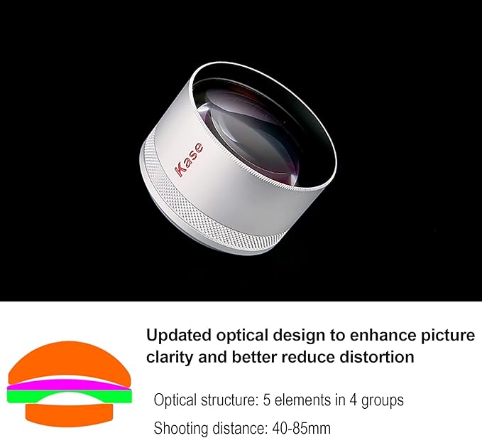 Kase HD Master Macro Lens for iPhone 17 16 15 14 13 12 Samsung Pixel Android, Macro Photography Phone Camera Lens Attachment, Long Shoot Distance 40-85mm