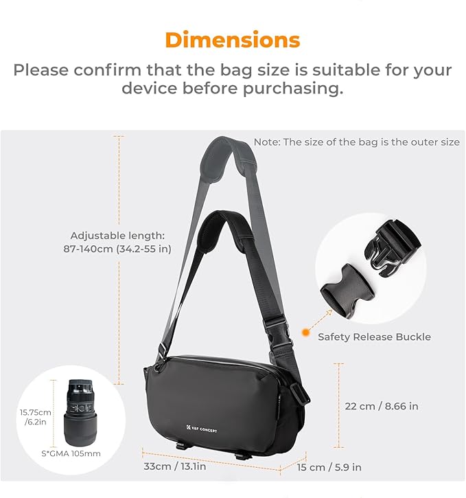 K&F Concept 2 in 1 Sling Bag Everyday Shoulder Bag & Multifunction Photography Crossbody Camera DSLR Backpack Portable Bag