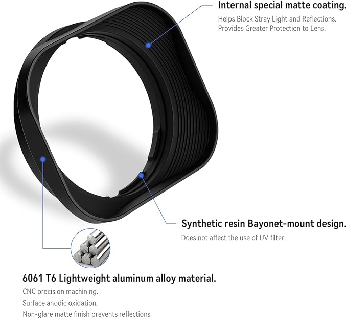 Haoge LH-P2514 Square Metal Lens Hood for Panasonic Leica DG SUMMILUX 25mm f/1.4 ASPH Lens dg25 25MM F1.4 Bayonet-Mount Lens Shades H-X025