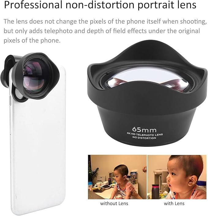 Phone Camera Lens, 65mm Phone Telephoto Portrait Lens External Aspherical Portrait Lens Clip on Cell Phone Lens Kit Professional Attachment Phone Lens Kit for Phones/iOS Pad Smartphones
