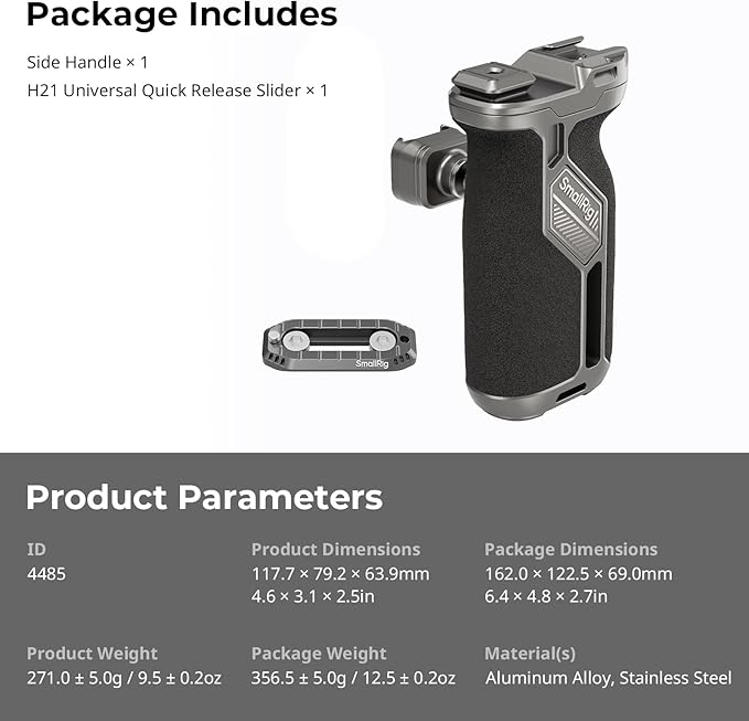 SMALLRIG Quick Release Rotating Side Handle with Integrated NATO Rail, NATO Side Handgrip for DLSR Camera Cage Kit, Left or Right Side Adjustable, HawkLock H21-4485